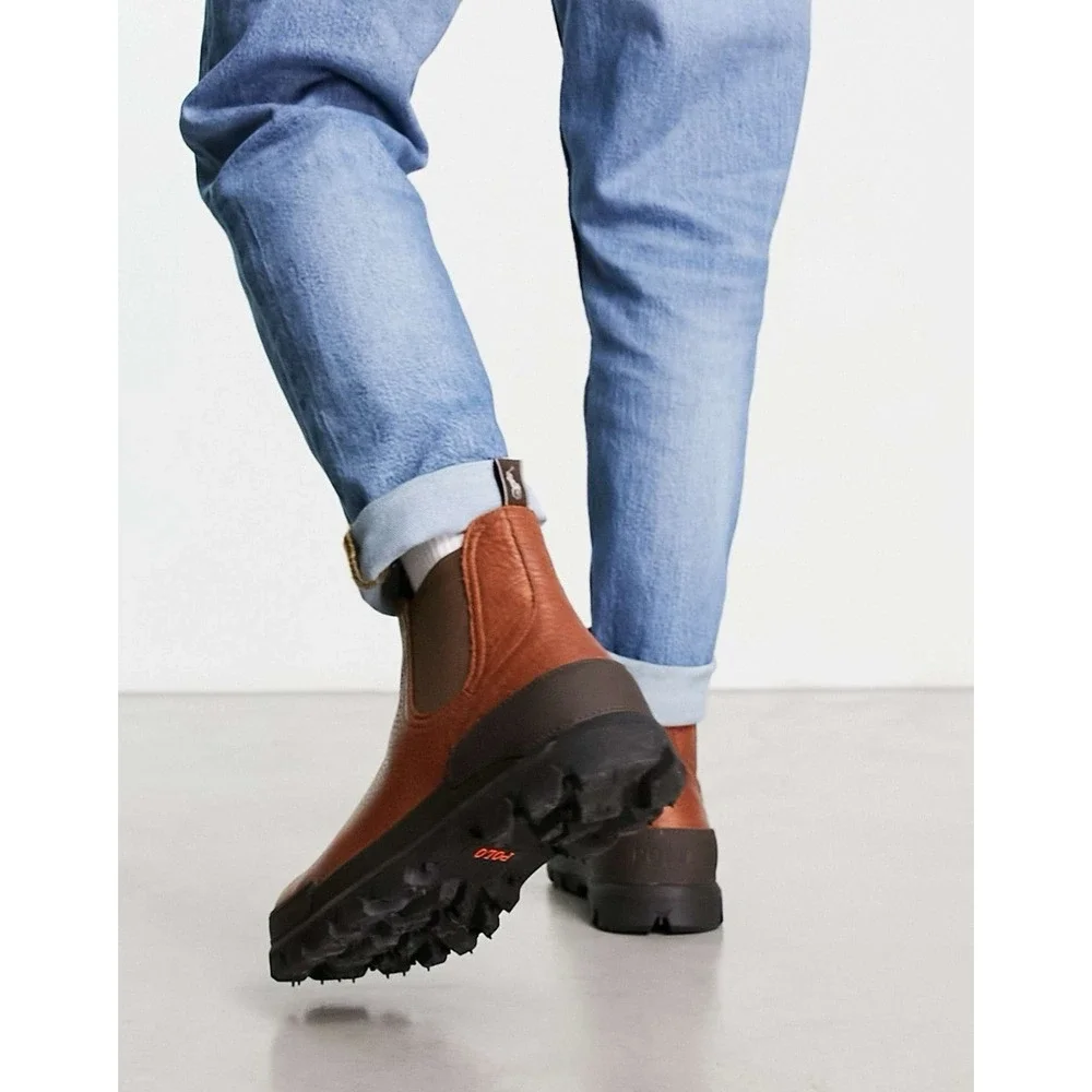 New POLO Ralph Lauren‎ Oslo Chunky Chelsea Boots Men's 13 D Tumbled Leather